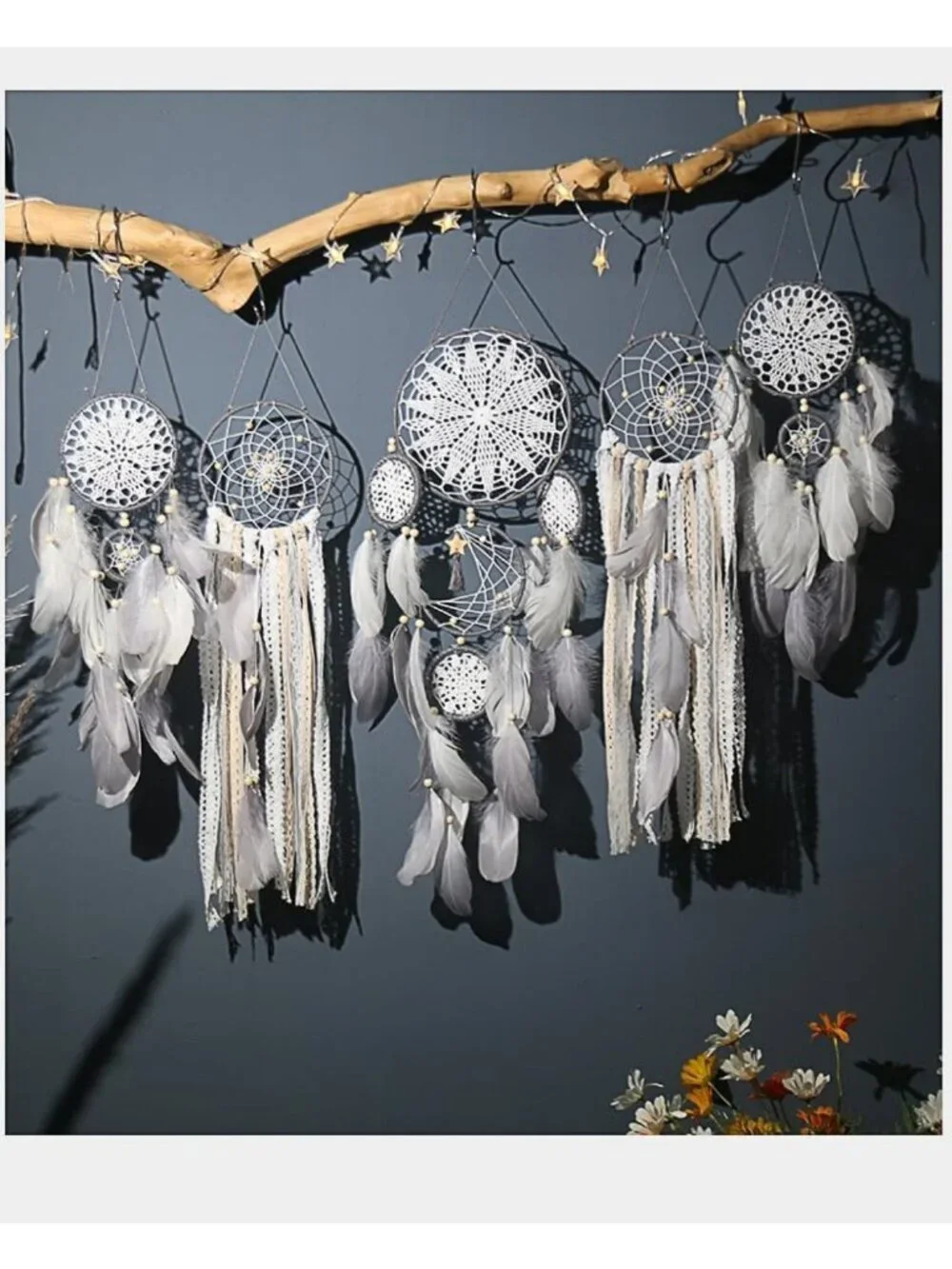 5 Pack Boho Moon Phase Dreamcatchers - Macrame Wall Decor for Home & Bedroom